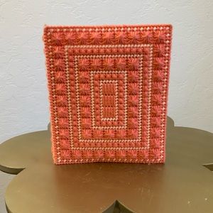 Pink Cross Stitch Woven Photo Album Vintage Retro